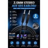 Rabelix Online Marketing 5 Metre 3.5mm Erkek Erkek Stereo AUX Ses Kablosu Siyah Telefon Tablet Araç ve Hoparlör Uyumlu