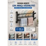 Rabelix Online Marketing Siyah Duvara Monte Terliklik Ayakkabılık ve Havlu Askılığı 65 cm Katlanır Çok Amaçlı Banyo Düzenleyici Organizer