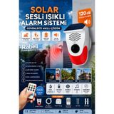 Rabelix Online Marketing Solar Sesli Işıklı Alarm Sistemi 120dB Hareket Sensörlü Kablosuz Güvenlik Alarmı Uzaktan Kumandalı Su Geçirmez