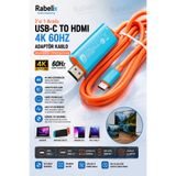 Rabelix Online Marketing Type-C to HDMI 4K 60Hz Adaptör Kablo 2 Metre | 100W PD Hızlı Şarj Destekli USB-C HDMI Dönüştürücü