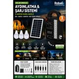 Rabelix Solar Kamp Lambası Seti 5 Amper Akülü Güneş Enerjili Aydınlatma Sistemi 3 Ampullü Powerbank Özellikli