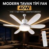 Rabera Tech Varta 40W LED Kumandalı Tavan Vantilatörü – 3 Kademeli Hız, 3 Işık Tonu, Modern Beyaz Fan