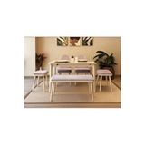 Rabi Miora Mini Açilir Mutfak Masa Takimi, Krem Soho Gri(1 Masa + 2 Sandalye + 2 Tabure + 1 Bench)