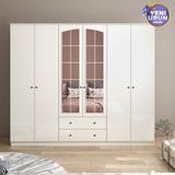 Rabi Rose 6 Kapak 2 Çekmece Aynalı 210 Beyaz Gardırop