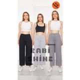 Rabi Shine 3'lü Siyah - Gri - Füme Kadın Fitilli Rahat Pantolon & Eşofman, Gündelik Rahat Ev Giyim Pijama