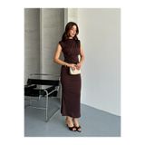 Rabi Shine KADIN DRAPE DETAYLI SIFIR KOL MAXİ ELBİSE