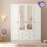 Rabi Side 4 Kapak 2 Çekmece Aynalı 210 Beyaz Gardırop