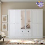 Rabi Side 6 Kapak 2 Çekmece Aynalı 210 Beyaz Gardırop