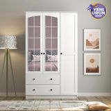 Rabi Side Rose 3 Kapak 2 Çekmece Aynalı 210 Beyaz Gardırop