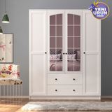 Rabi Side Rose 4 Kapak 2 Çekmece Aynalı 184 Beyaz Gardırop