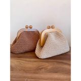 Rabia Çelik Rabika Simli Makrome Clutch Çanta - Kahverengi - Simli