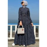 Rabia Şamlı Hüma Elbise Dokuma Kumaşlı Şık Desenli Kadın Elbise Özel Tasarım - 40 - Fashion