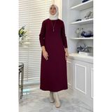 Rabia Şamlı Öykü Çelik Örme Triko Elbise Bordo - Fashion - Standart
