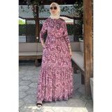 Rabia Şamlı Rengin Şal Desenli Gömlek Elbise Fuşya