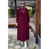 Rabia Şamlı Yağmur Triko Elbise Bordo Normal