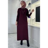Rabia Şamlı Zebra Desen Triko Elbise Bordo - Fashion - Standart