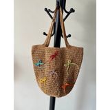 Rabika Kurdale Detaylı Hasır Sepet Çanta - Açık Kahverengi