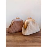 Rabika Simli Makrome Clutch Çanta - Bej Simli