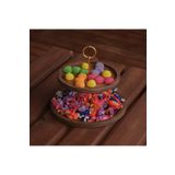 Rabo Craft 2 Katlı Yuvarlak Kulp Desenli Kulp Ahşap Kek Pasta Sunumluk Standı, Servis Sunum Tabağı,
