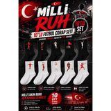 Rabona Fashion Milli Ruh 10'lu Retro Futbol Çorap Seti - Standart - Beyaz - Siyah