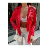Rabona Fashion Valencia Slim Fit Kemerli Fermuar Detaylı Crop Suni Deri Biker Ceket