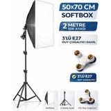 Rabsev 50x70cm Softbox 3 Duylu Adaptörlü Tekli Ürün ve Video Çekim Işığı 200cm Ayak