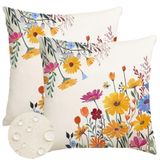 RABUSOFA Dış Mekan Yastık Kılıfları Su Geçirmez 45x45 cm İlkbahar Yaz Dekoru Kanepe için Dekoratif Yastıklar Sarı Çiçek Papatya Çiçekli Çiftlik Evi Yastık Kılıfı Veranda Balkon Kanepe için 2'li Set