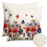 RABUSOFA Su geçirmez Çiçekli Dış Mekan Yastık Kılıfları 45,7 x 45,72 cm 2,4 Temmuz Açık Hava Yastıkları Seti Dekoratif Vatansever Anma Günü Kırlent Yastıkları, Veranda Mobilyaları için Mavi ve Kırmızı
