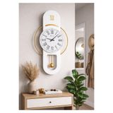 Racart Hareketli sarkaç, Cam Yüzeyli, Metal halkalı, Dekoratif Duvar Saati ROMA (BEYAZ) 70CM
