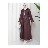 RACE FASHİON Cep Detaylı Fermuarlı Denim Ceket & Korsajlı Etek Tesettür Takım RC9033