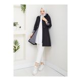 RACE FASHİON Çizgili Bondit Kumaş Beli Lastikli Kapüşonlu Tesettür Trençkot RC905010
