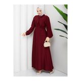 RACE FASHİON Fular Yaka Düğmeli Çilek Kumaş Tesettür Elbise RC6038
