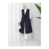 RACE FASHİON Kadın Kruvaze Düğmeli Kuşaklı Uzun Yelek RC3150