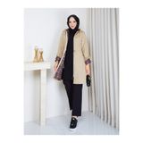 RACE FASHİON Leopar Desenli Bondit Kumaş Beli Lastikli Kapüşonlu Tesettür Trençkot RC905010