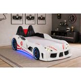 Raceing Car V8 Kapıları Açılan Koltuklu Full Ledli Arabalı Yatak, Beyaz, 100X190