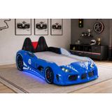 Raceing Car V8 Kapıları Açılan Koltuklu Full Ledli Arabalı Yatak, Mavi, 100X190