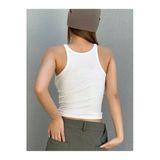 Racerback Yüzücü Sırtlı Pamuk Elastan U Yaka Askılı Beyaz Renk Fitilli Crop Top Bluz