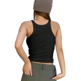 Racerback Yüzücü Sırtlı Pamuk Elastan U Yaka Askılı Fitilli Siyah Renk Crop Top Bluz