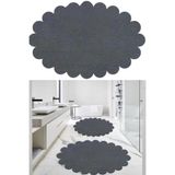 Rachel Carpet 2'li Koyu Gri Banyo Halısı Peluş Halı Klozet Takımı 50x80 (Elips Papatya)-60x100 (Elips Papatya)