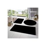 Rachel Carpet 3'lü Banyo Halısı Peluş Post Halı Klozet Takımı Siyah 50x90/50x60/50x50 (Yuvarlak)