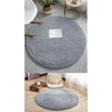 Rachel Carpet Lüks Açık Gri Raschel Taban Yıkanabilir Kaymaz Taban Yuvarlak Peluş Halı Yolluk, 60 x 60