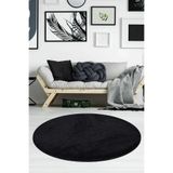Rachel Carpet Siyah Lüks Raschel Taban Yıkanabilir Kaymaz Taban Yuvarlak Peluş Halı Yolluk, 120 x 120