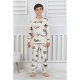 Racing Car And Aeroplane Desenli Erkek Çocuk Pijama Takımı - 4 - 5 Yaş - Bej