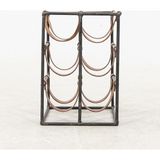 Rack And Cork - Modern Hakiki Deri Tutucu Metal 6 Şişelik Raf, Doğal Deri Tezgah Üstü Bağımsız Şişelik