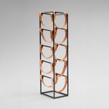 Rack And Cork - Modern Metal 5 Şişelik Raf, Hakiki Deri Şişe Tutucu, Tezgah Üstü Bağımsız Şişelik