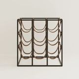 Rack And Cork - Modern Metal 9 Şişelik Raf, Doğal Deri Tutuculu Tezgah Üstü Bağımsız Şişelik