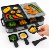 Raclette 8 Kişilik Set - Masa Izgarası Ve Izgara Plakası Ve Taş Tabak Fonksiyonlu - Tava Ve Kazıyıcı Dahil - 1400 Watt - Kare