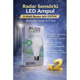 Radar Sensörlü Led Ampul 9 Watt Beyaz Işık 6500K Otomatik Yanan E27 Duy 2 Adet