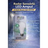 Radar Sensörlü Led Ampul 9 Watt Beyaz Işık 6500K Otomatik Yanan E27 Duy