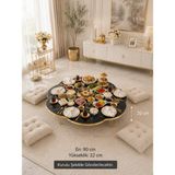 Raden Siyah Gold Mermer Desen Yer Sofrası Yemek Masası - 90 CM